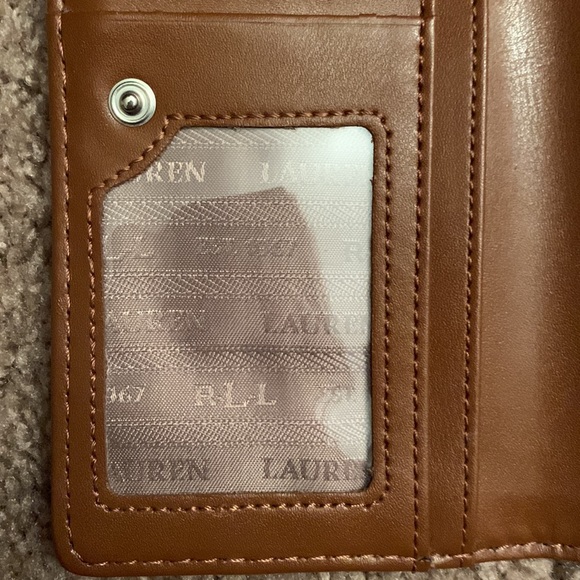 Women’s Leather Lauren Ralph Lauren Crosshatch Slim Blue and Brown Wallet - Picture 6 of 6